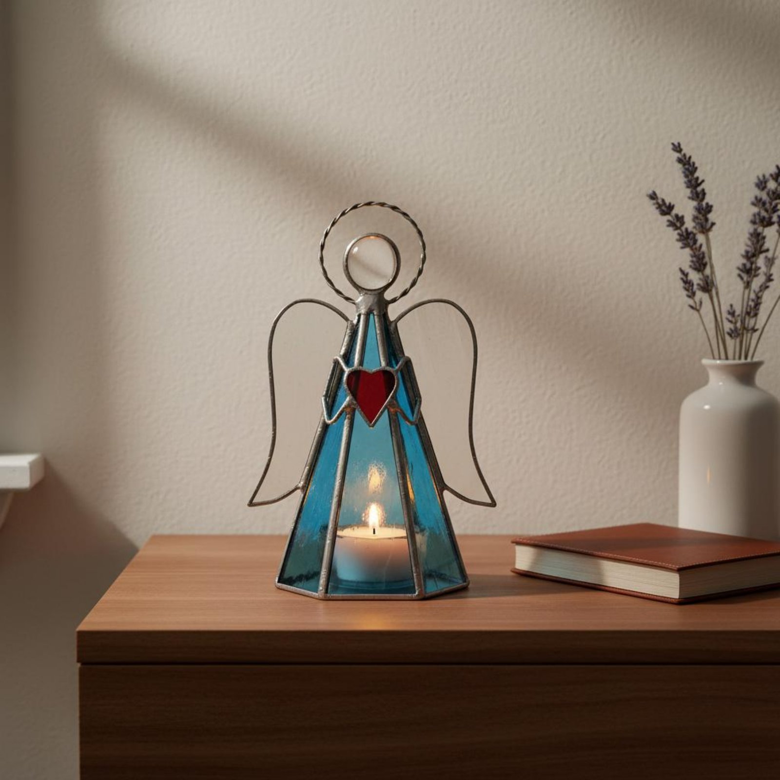 Home Decor Handmade - حامل شموع من الزجاج الملون مصنوع